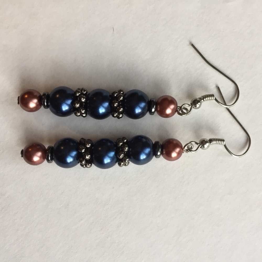 Elegant navy copper colored glass bead earrings